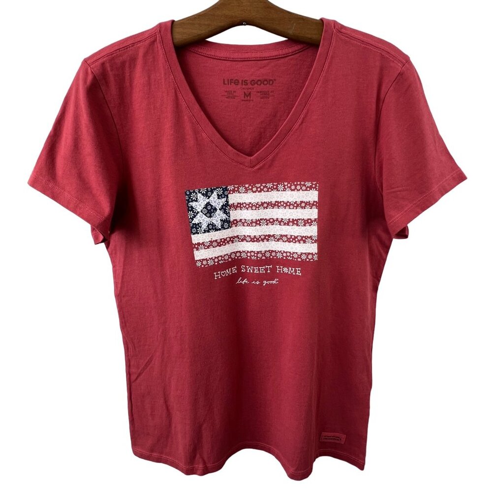 Life Is Good Crusher Tshirt Size Medium Home Sweet Home VNeck Short Sleeve Red